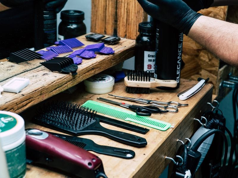 Clean organized barbershop workspace